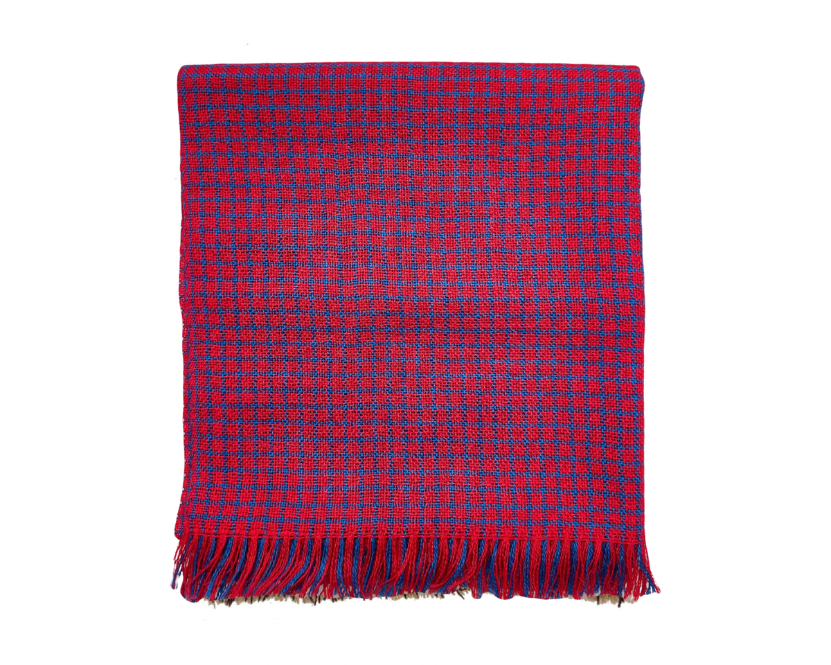 Cherry Red and Blue Alpaca Scarf