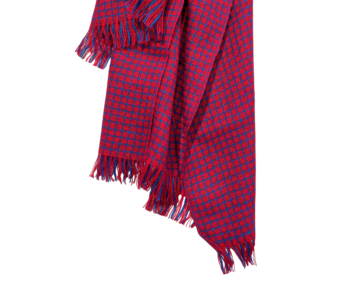 Cherry Red and Blue Alpaca Scarf