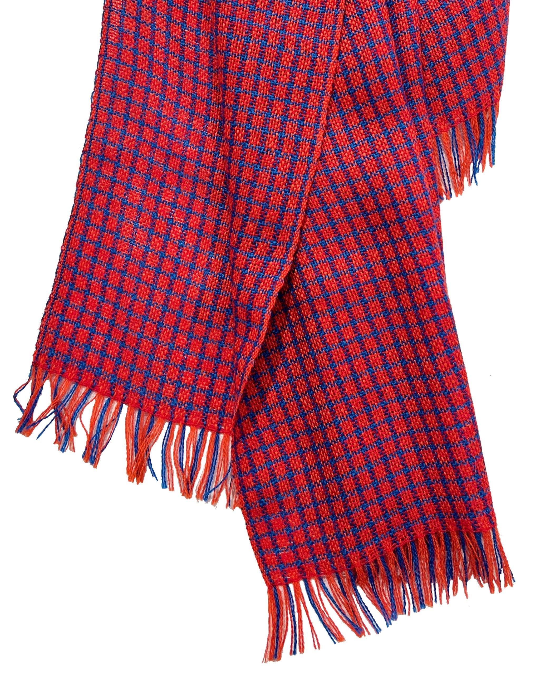 Red-Orange and Blue Alpaca Scarf
