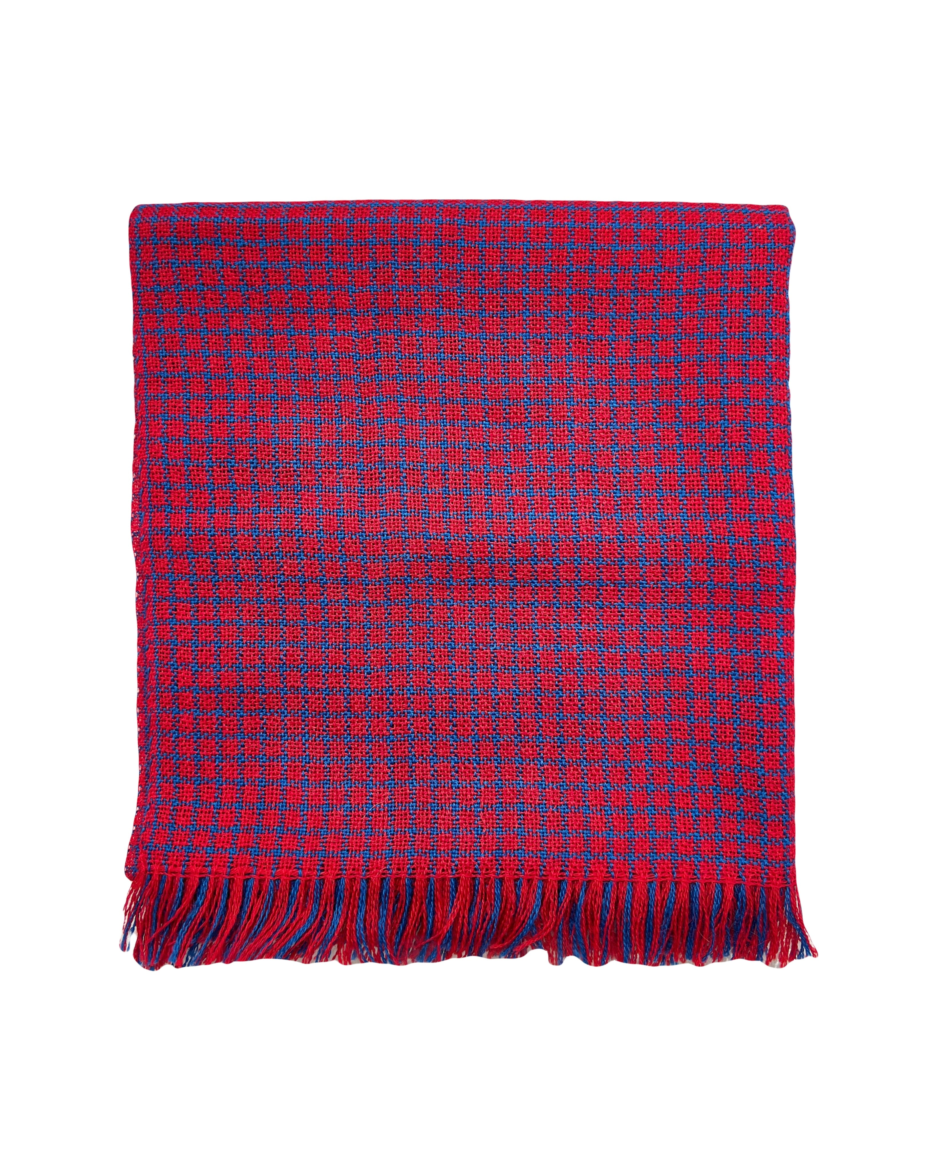 Cherry Red and Blue Alpaca Scarf