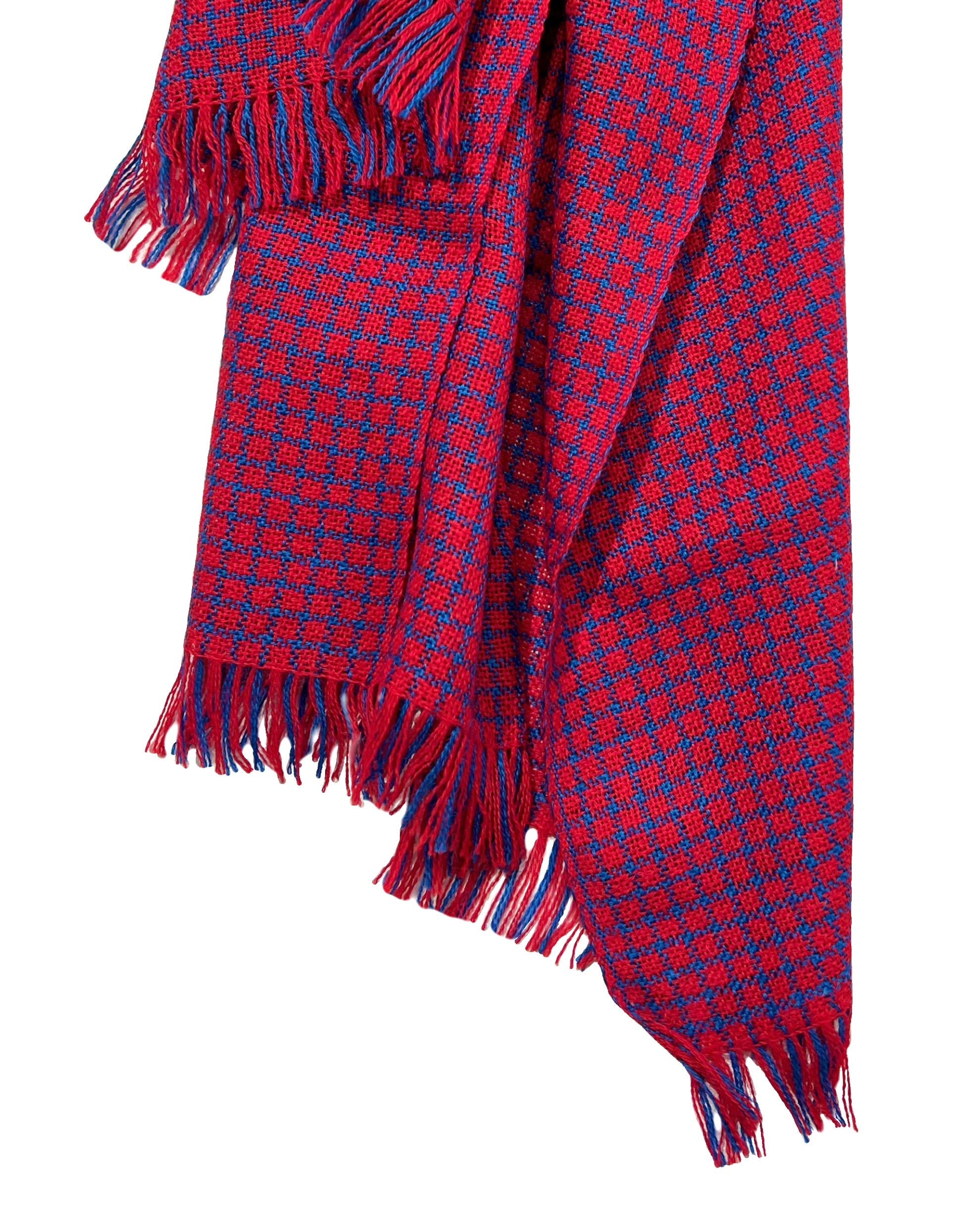 Cherry Red and Blue Alpaca Scarf